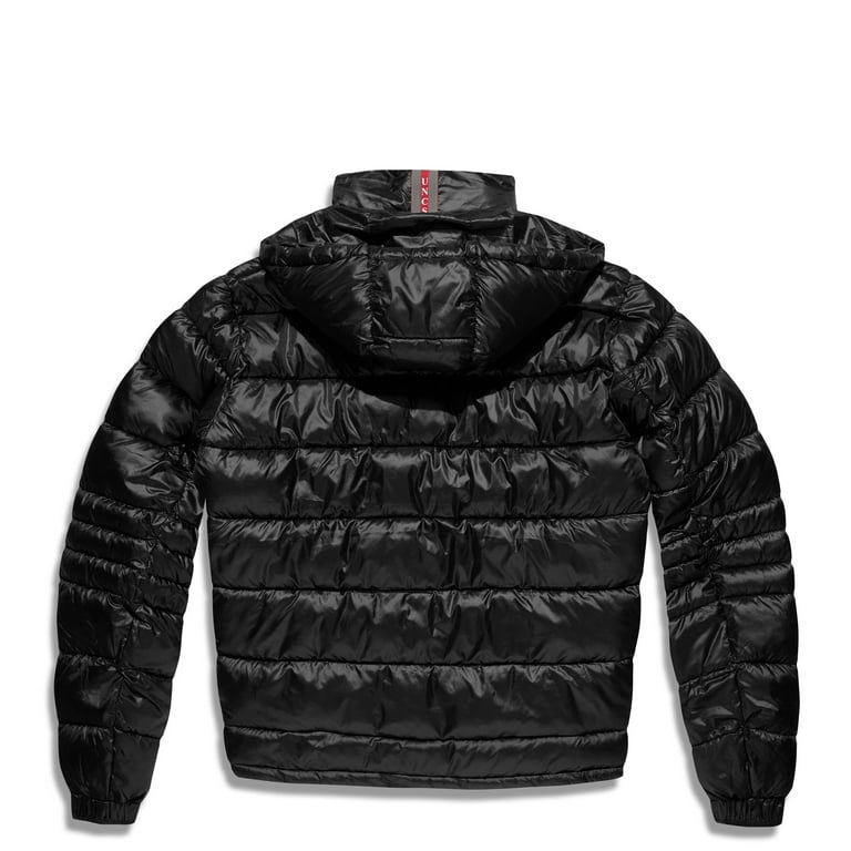 Men's Winter Bomber Jacket - Shiny Black, Removable Hood, zipper