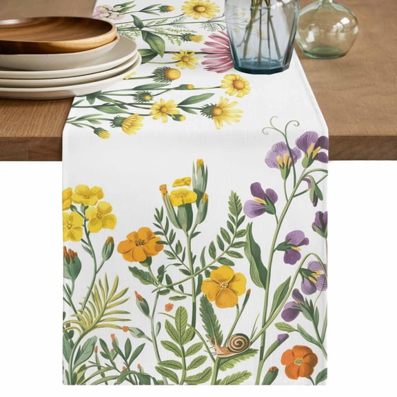 Table Runner 72 Inches Long for Kitchen Dining, Spring Floral Dresser Scarf Farmhouse, Dining Table Decorations for Wedding/Parties, Green Yellow Botanical Elegant Pastoral 16 x 72 In
