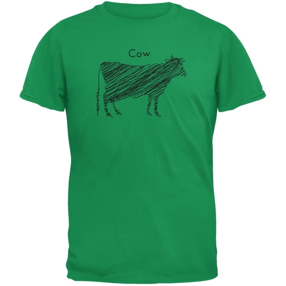 Cow Scribble Drawing Irish Green Youth T-Shirt - X-Large(18)