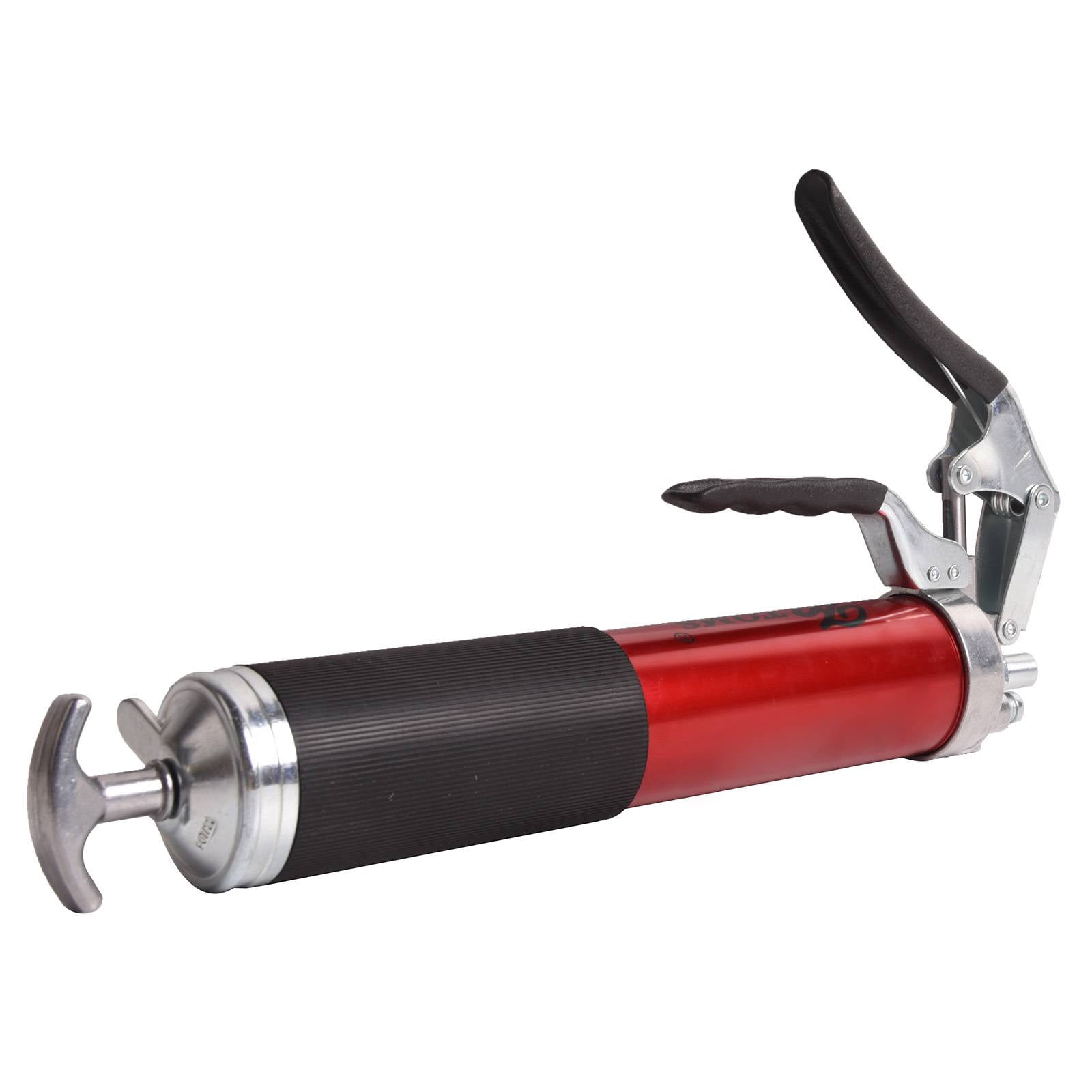 Dawot Hand Grease Gun, 5000 PSI Pistol Grip Grease Gun Set 14oz Load Greasegun with 15" Spring Flexible Hose, Sharp Type Nozzle, Extension Rigid Pipe, Angled Extension Pipe