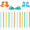 3D Dinosaur Cake Topper with Thin Candles in Holders (18-Pack)