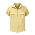 thumbnail image 5 of STETMN Women's Cotton Gauze Blouse Casual Roll Short Sleeve Shirt Collared Button Down Shirts with Pockets for Officewear, 5 of 6