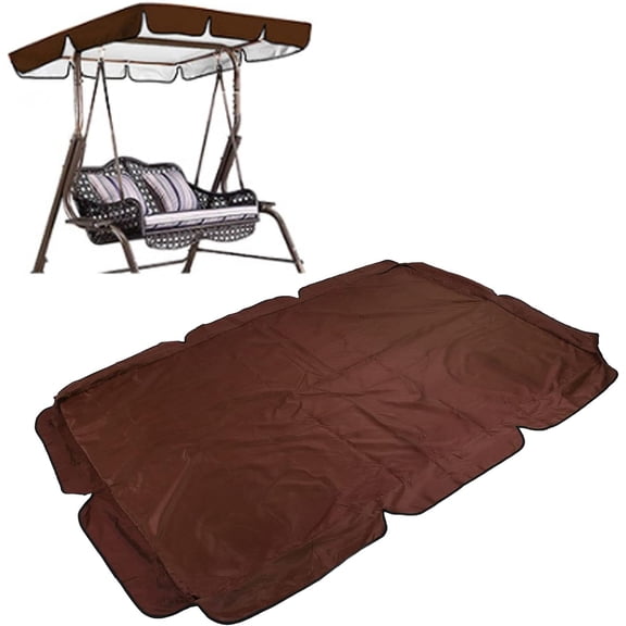 64.6×44.9×5.9In Replacement Outdoor Swing Canopy, 600D Silver Coated Oxford Waterproof Sun Protection Swing Top Cover, Coffee Color Patio Garden Porch Swing Roof Replacement
