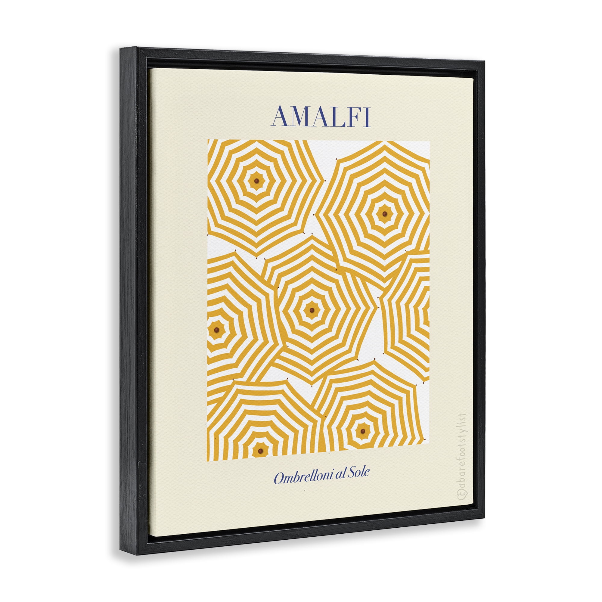 Stupell Industries Yellow Amalfi Umbrellas Black Framed Floater Canvas Wall Art, design by A Barefoot Stylist