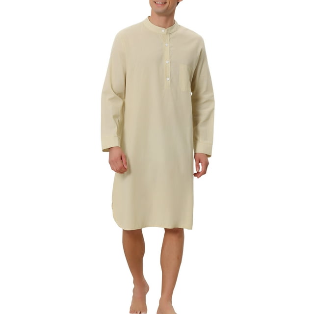 INSPIRE CHIC Chemise de Nuit pour Homme à Col Henley à Bande Pyjama Nuisette m Kaki