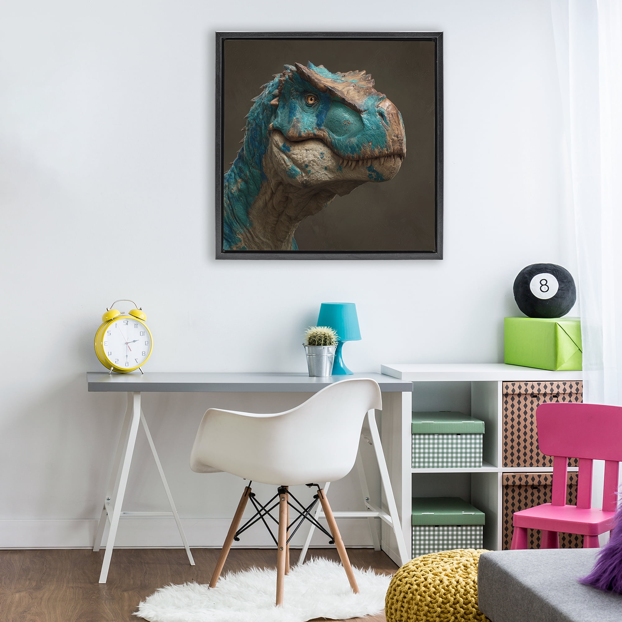 Stupell Industries Cerulean Scaled Dinosaur Detail Black Framed Floater Canvas Wall Art, design by Wumples