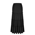thumbnail image 5 of Feancey Summer Maxi Skirts for Women Tiered Flowy A-Line Skirt Dressy Trendy Smocked Waist Beach Long Skirts Solid Color Loose Vacation Skirt Black XXL, 5 of 7