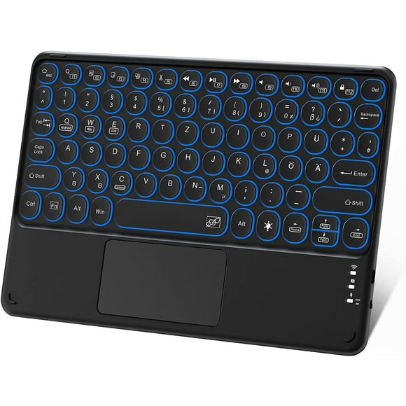 Multi-device Bluetooth Keyboard with Touchpad, Rechargeable Portable Wireless Tablet Keyboard with Touchpad and 7-color Backlight Compatible with IPad, IPhone, IOS Android Windows (black)