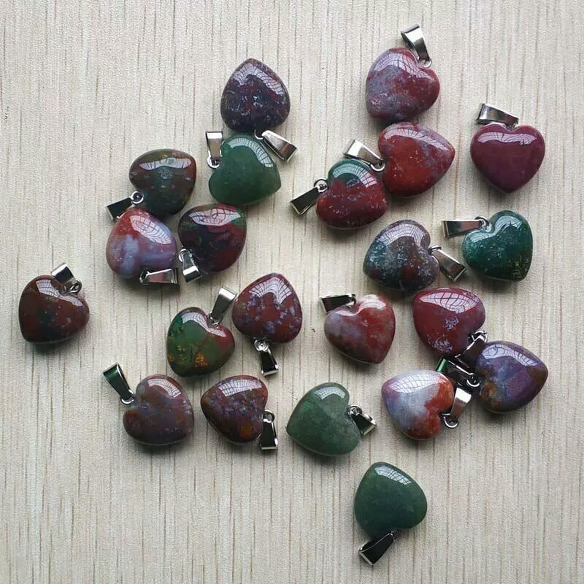 HOOUN Natural Stone Heart 50pcs India Agate Pendant Bead DIY Necklaces Jewelry 16mm