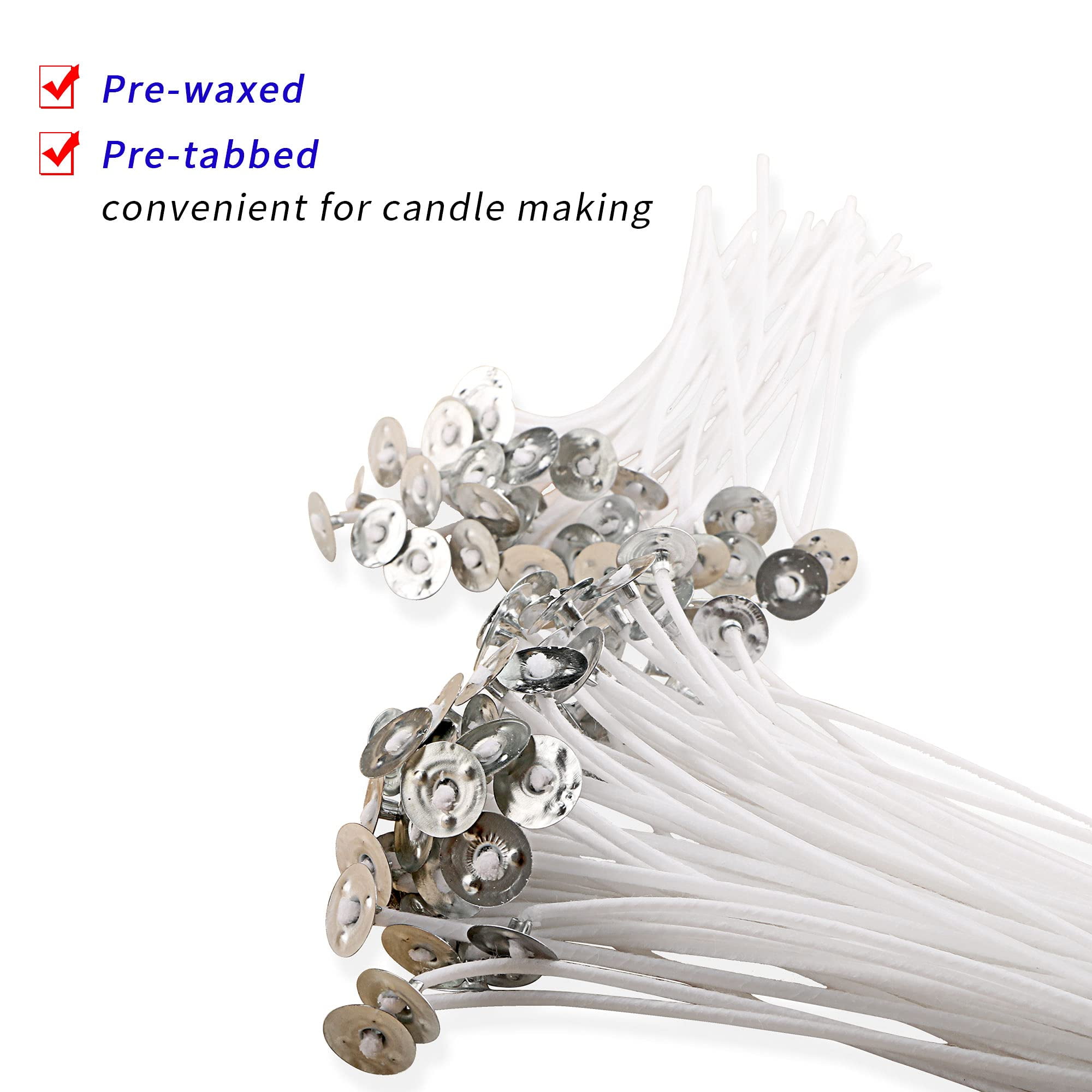 MILIVIXAY 3.5 inch Candle Wick Bundle: 100PCS Candle Wicks, 100PCS Candle  Wick Stickers and 6PCS Wooden Candle Wick Holders - Wicks Coated with
