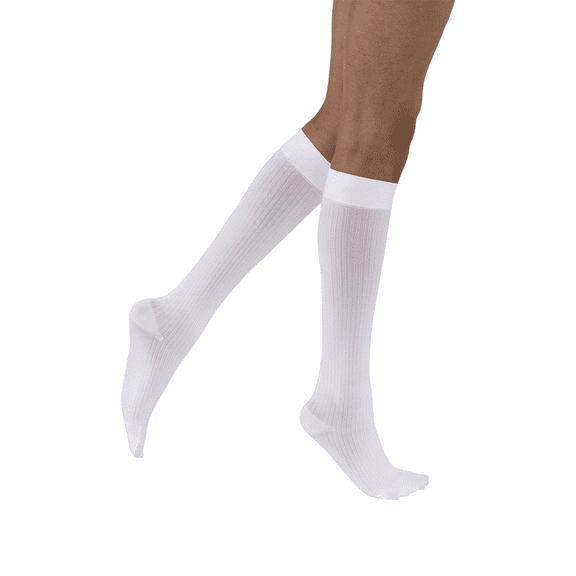 JOBST soSoft Compression Socks, 20-30 mmHg, Knee High, Brocade, Closed Toe, White, Small