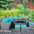 thumbnail image 3 of Gymax 7PCS Rattan Patio Sectional Sofa Set Conversation Set w/ Turquoise Cushions, 3 of 10