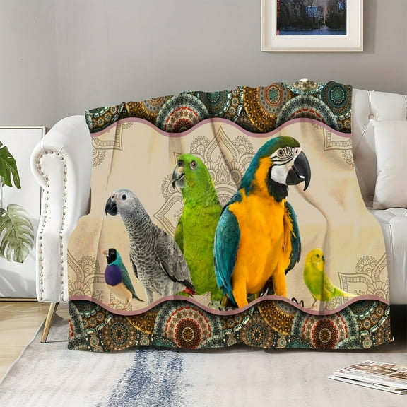 Soft and Warm Flannel Throw Blanket - Cozy Parrot-Themed for Couch, Bed, Office, and Travel - Perfect Gift for Friends