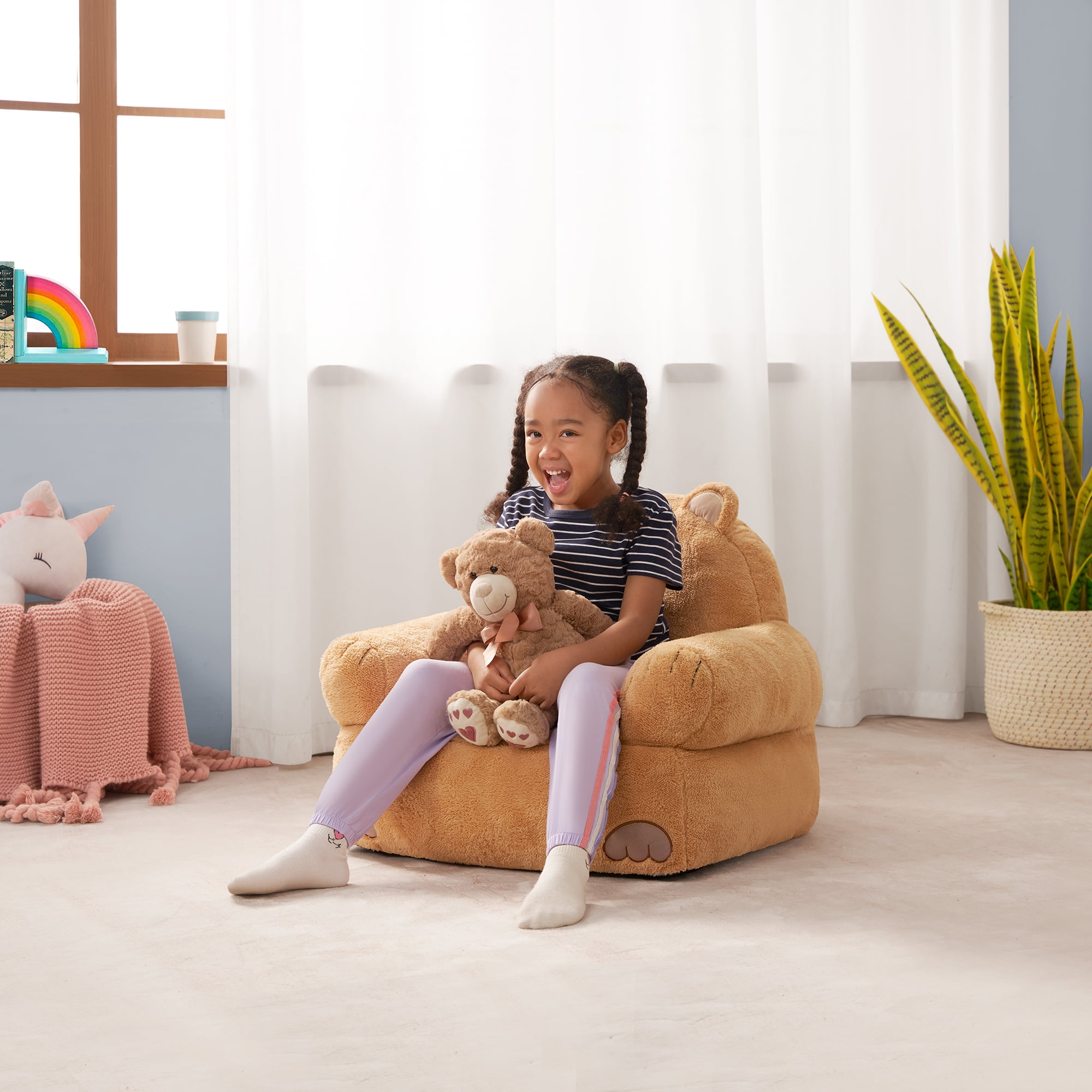 Lounge & Co KidsTeddy Bear Large Foam Filled Bean Bag Chair, Brown Plush, 25" W x 20" D x 23" H