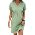 thumbnail image 4 of Womens Summer Casual Dresses Solid Color V Neck Short Sleeve Button Down Comfortable Mini Shirt Dress Workwear, 4 of 6