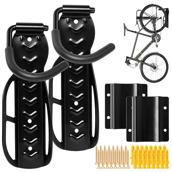 Yalumo Bike Wall Mount 2 Pack, Space-Saving Vertical Vertical Bike Storage Rack Garage, Sturdy Bike Hanger for Garage & Apartment, Holds up to 66 lbs, Easy Installation, Black