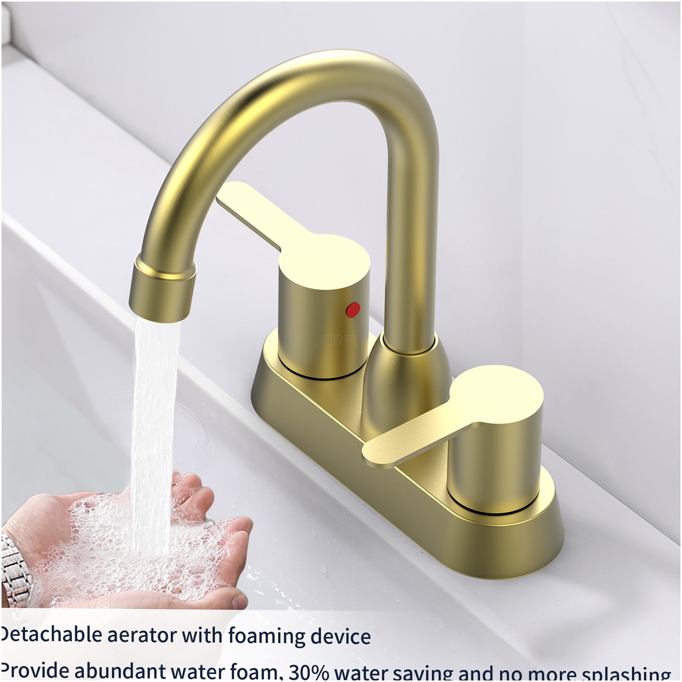 JERFIT Modern 2-Handle Centerset Bathroom Sink Faucet in Brushed Gold, 8.26" High for 3-Hole Deck Mount Installation