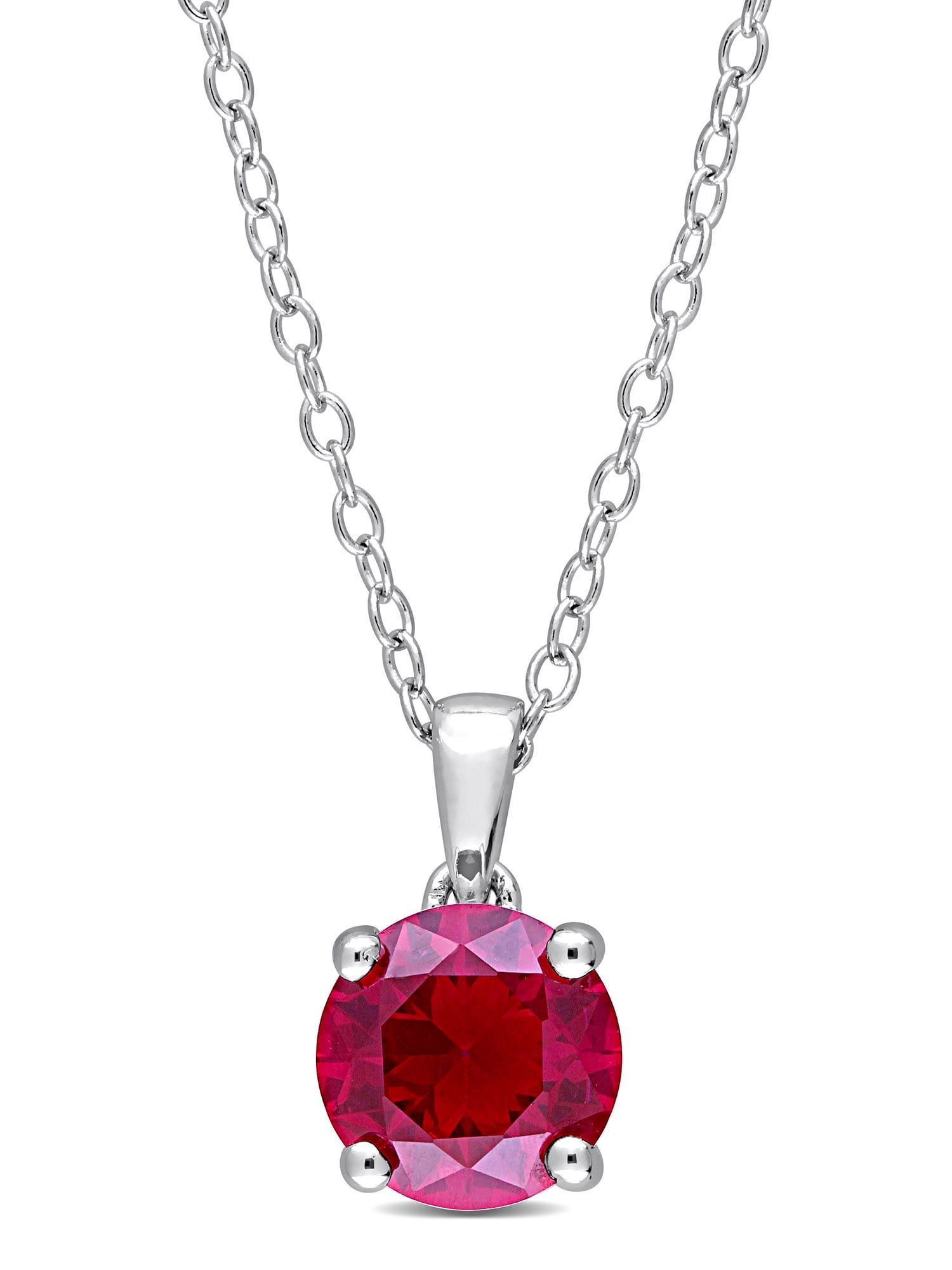 1-5/8 Carat T.G.W. Created Ruby Sterling Silver Solitaire Pendant with Chain