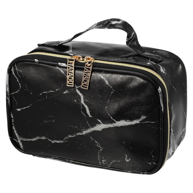 Bolsa de maquillaje de mármol organizadora de brochas de maquillaje 8 x 5 x 4 Negro Unique Bargains