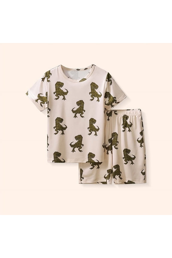 Toddler Boy Outfits Size 3-4Y Crew Short Sleeve Dino Print Top with Shorts Kids Summer Soft Home Set Toddler Clothes for Boys
