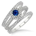 thumbnail image 2 of 2.75 Carat 6mm Round Cut Blue Sapphire Diamond Moissanite Trio Set Halo Ring on 10k White Gold, 2 of 2