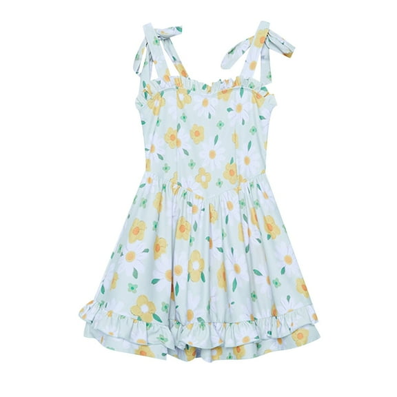 Odeerbi 2-13 Years Kids Girls One Piece Swim Dress Summer Floral Swimdress with Shorts Beach Hawaiian Beachwear Children's Breathable Quick Drying Swimsuit