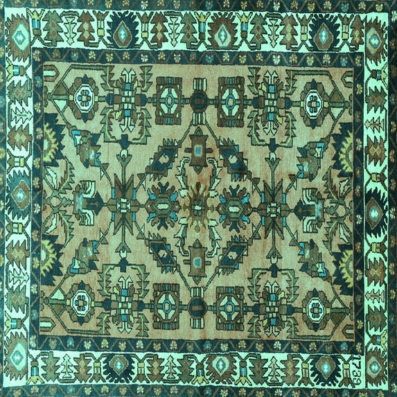 Ahgly Company Machine Washable Indoor Square Persian Turquoise Blue Traditional Area Rugs, 3' Square