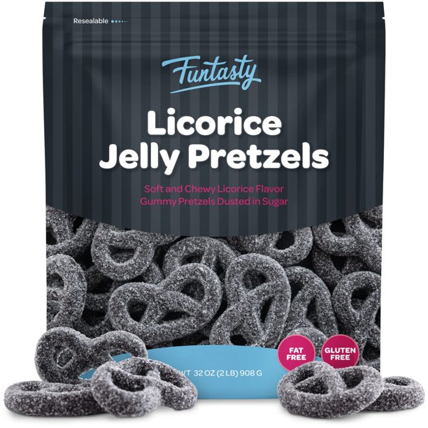 Funtasty Licorice Gummy Candy, Soft Jelly Pretzels 32 Ounce Bag