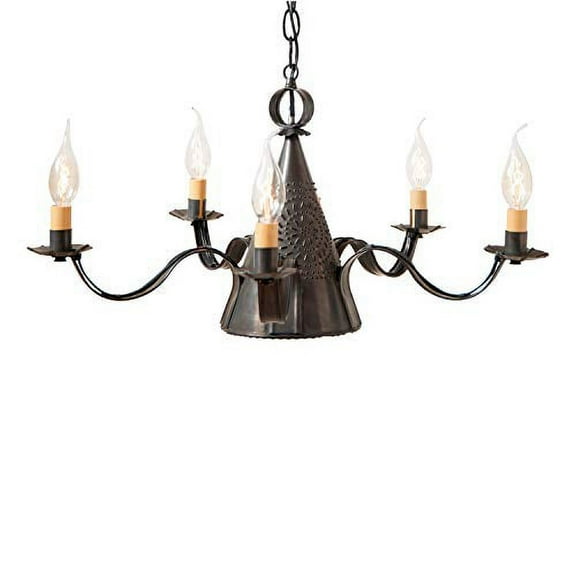 Irvins Country Tinware 5-Arm Small Sturbridge Chandelier Kettle Black