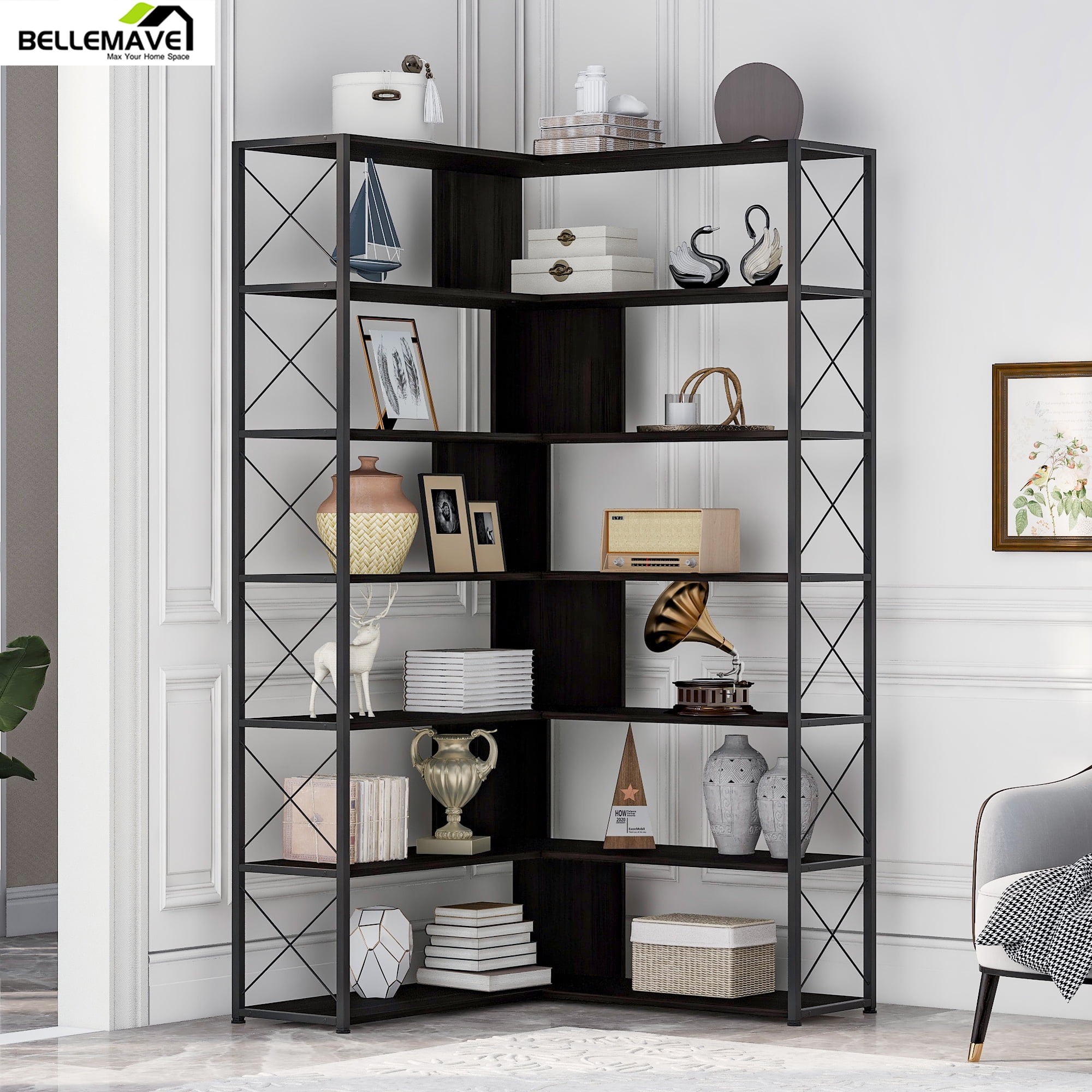 Corner Bookshelf 8-Tier Industrial Bookcase - On Sale - Bed Bath & Beyond -  35289504