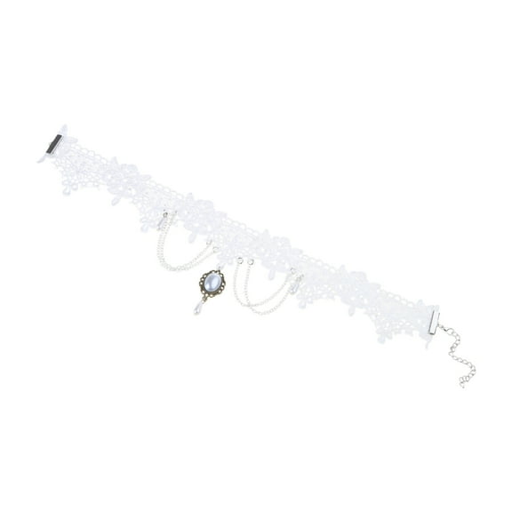 Aellinatey White Lace Choker Necklace with Gemstones Pendant Vintage Gothic Neck Jewelry
