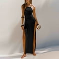 thumbnail image 1 of Mceream Robes Camisoles Dos Nu pour Femmes Grande Taille Fendue Haute Sans Manches Soirée Mariage Robe Maxi Col Bénitier Cocktail Sortie Robe Printemps Été Robe Noire P, 1 of 5