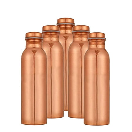 

diollo 1 Litre Plain Basic Copper Bottles Water with Lid Pack of 5