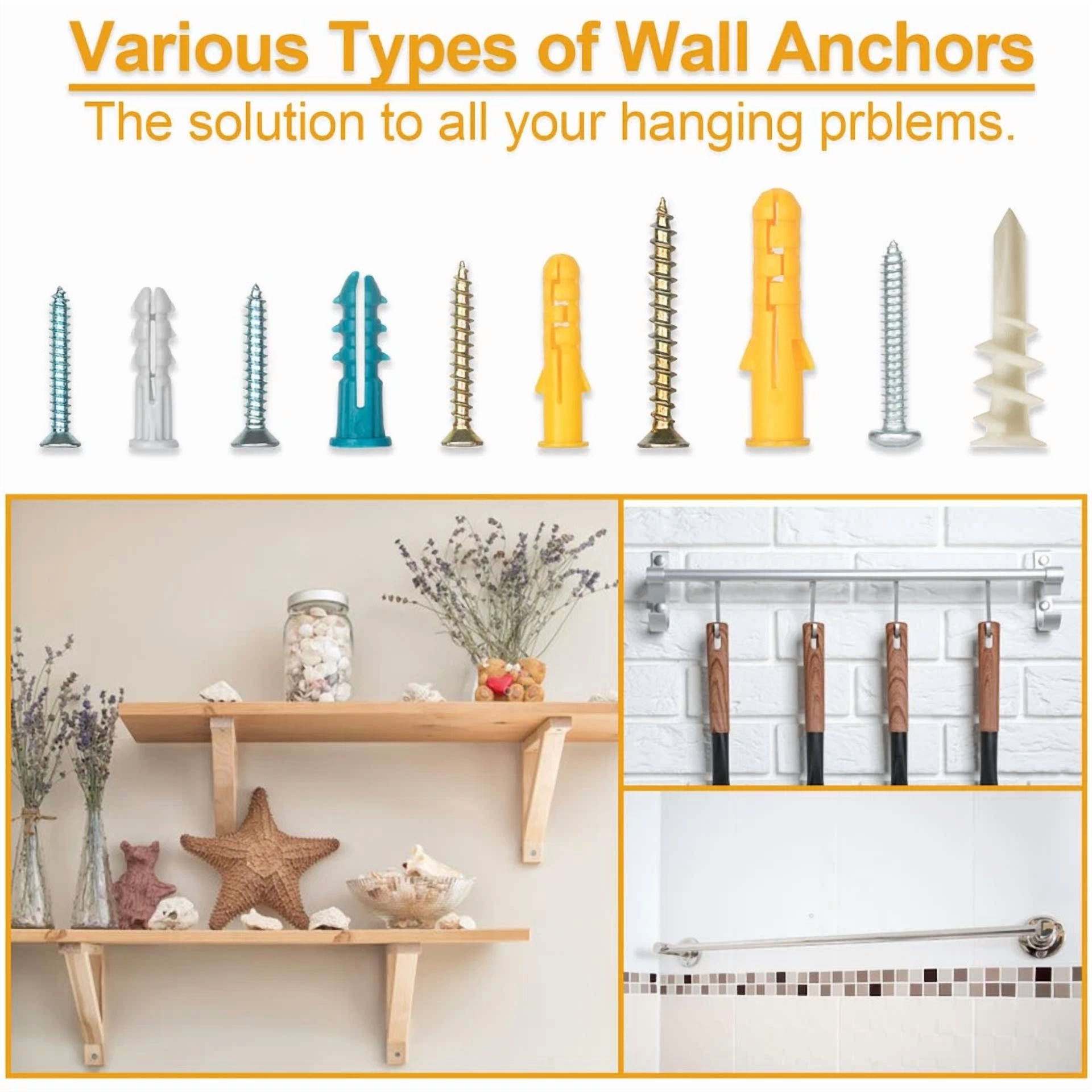 CIRCLE- 350Pcs Plastic Drywall Wall Anchors And Screws Kit,Assortment Colors F/Sheetrock
