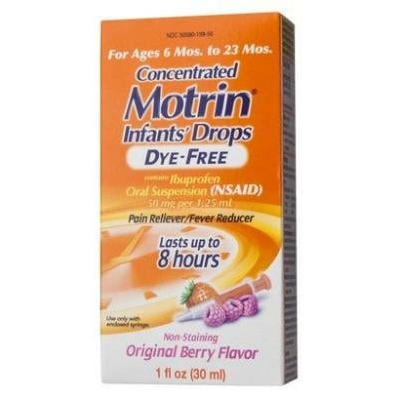 Motrin Concentrated Infants' Drops Dye-Free, Original Berry 1 oz (Pack of 3)