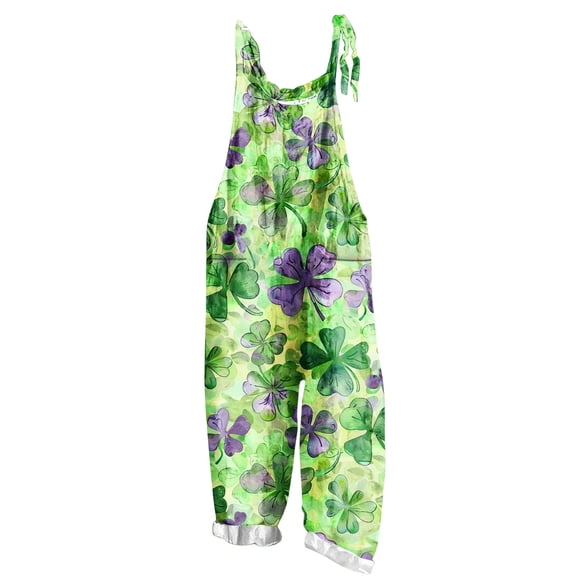 Hueook St. Patrick's Jumpsuits for Women Casual Dressy Ladies' Printed Sleeveless Casual Overalls Jumpsuit Jumpsuit Pants Green S