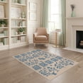 thumbnail image 2 of ODIKA 4'x6' Blue Botanical Cream And Tufted Washable Area Rug Intricate Floral Motifs With Birds Butterflies Classic Non-Slip, Chair-Friendly, Flatwoven for Home Office, Under Desk, 2 of 7