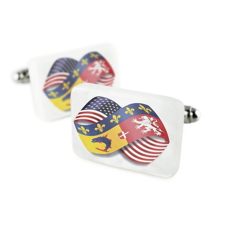 Cufflinks Infinity Flags USA and Rhone-Alpes region France Porcelain Ceramic NEONBLOND