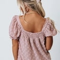 thumbnail image 4 of Camisas de manga corta Camisetas casuales de verano Señoras de verano Cuello cuadrado Gasa Jacquard Swee （rosa）, 4 of 6