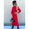thumbnail image 5 of Women'S Midi Dress Long Sleeve Button Down Belted Flowy Shirt Dress Red XXXL, 5 of 8