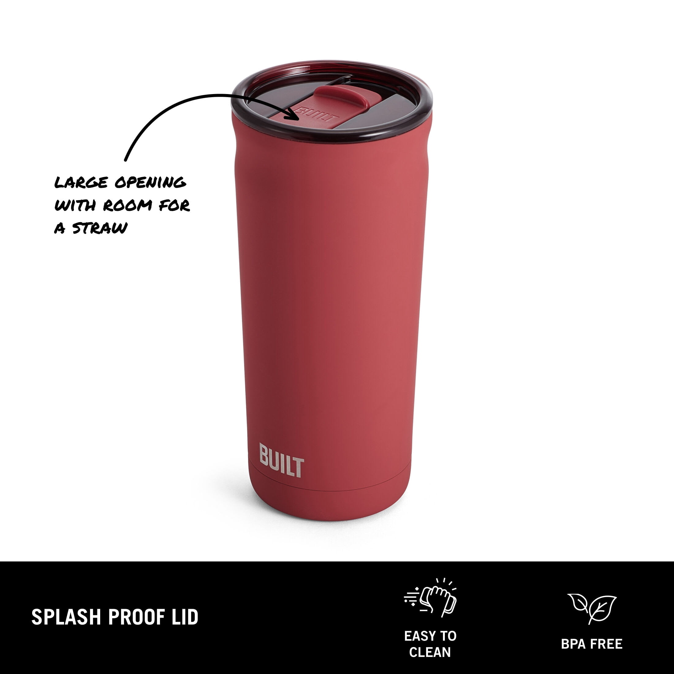 BUILT Torrent 20 fl oz Double-Wall Insulated Stainless Steel Tumbler, Red