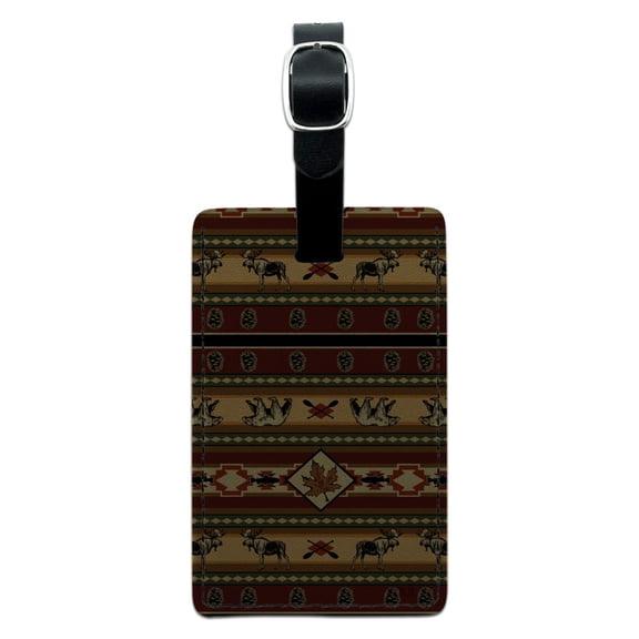 Bear Moose Fish Oak Leaf Pine Cone Lodge Cabin Rectangle Leather Luggage Card Suitcase Carry-On ID Tag