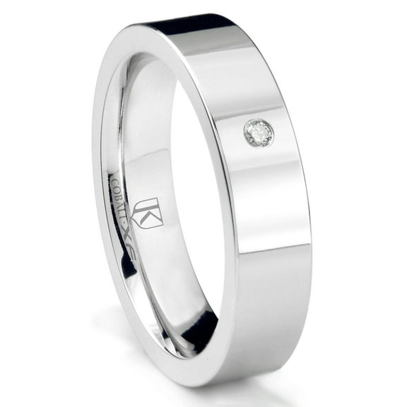 Titanium Kay Cobalt Xf Chrome 6MM Solitaire Diamond High Polish Pipe Cut Comfort Fit Wedding Band Ring Sz 10.0
