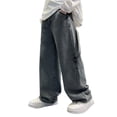 thumbnail image 2 of TIREOW Kids Baggy Jeans for Boys Girls, Wide Leg Vintage Wash Denim Pants, High Elastic Waist Y2K Loose Cargo Style (Grey, 13-14 Years), 2 of 5