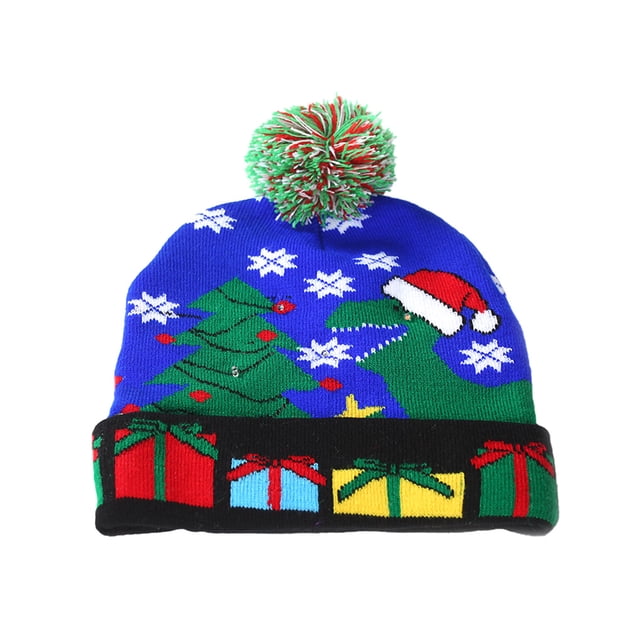 Qarigey Gorro de Navidad LED, suéter, gorro de punto, gorro de punto con luz navideña, regalo de Navidad para niños, decoración de Año Nuevo 2021 Sombreros dinosaurio Qarigey AP000294-05