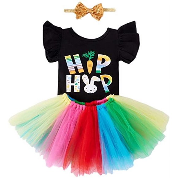 Tenue pour Nouveau-Né Bébé Ma Première Pâques Bébé Fille Bunny Barboteuse Jupe Tutu Ensemble