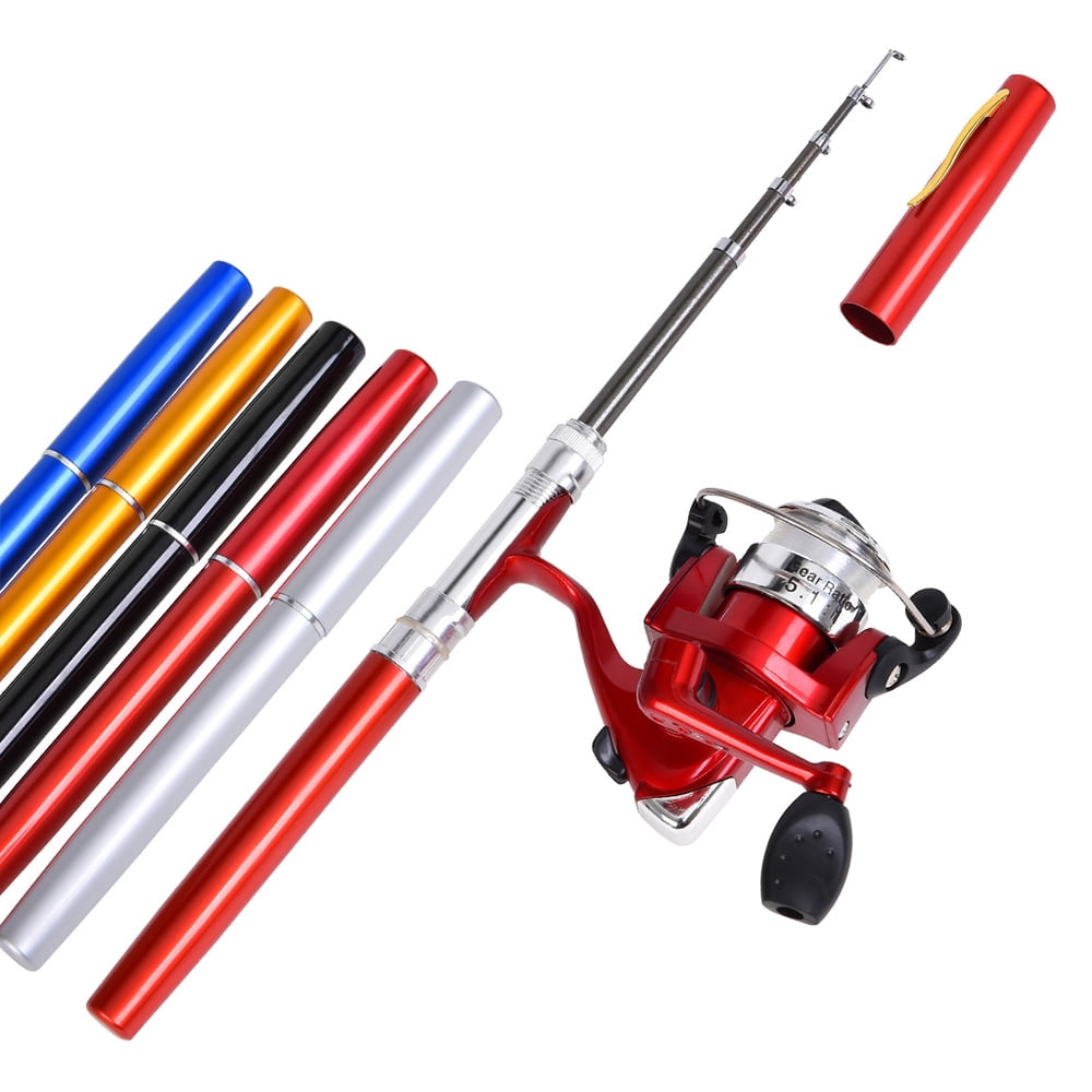 aluminum alloy fishing rod pen and reel with tackle Pen Fishing Rod and Reel Combo Aluminum Alloy Mini Telescopic Pocket Fishing  Rod Pole Spinning Reel Set