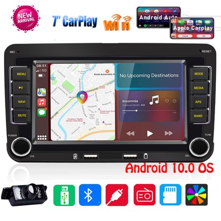 Double Din Android 10 Car Stereo for VW Volkswagen with Apple CarPlay Seat Golf Passat Jetta in Dash GPS Navigation 7” Touch Screen Bluetooth Car Radio WiFi FM USB Mirror Link + Backup Camera