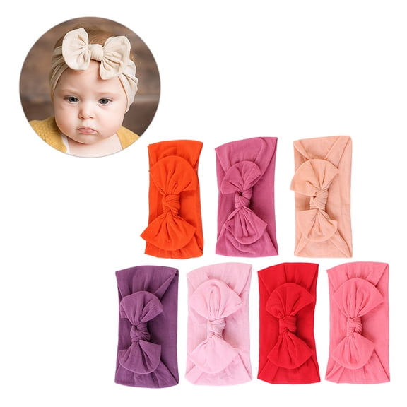 OFFIGAM 7pcs Elastic Infant Hair Bow Headband Assorted Color Comfortable to Wear Daily Headwear