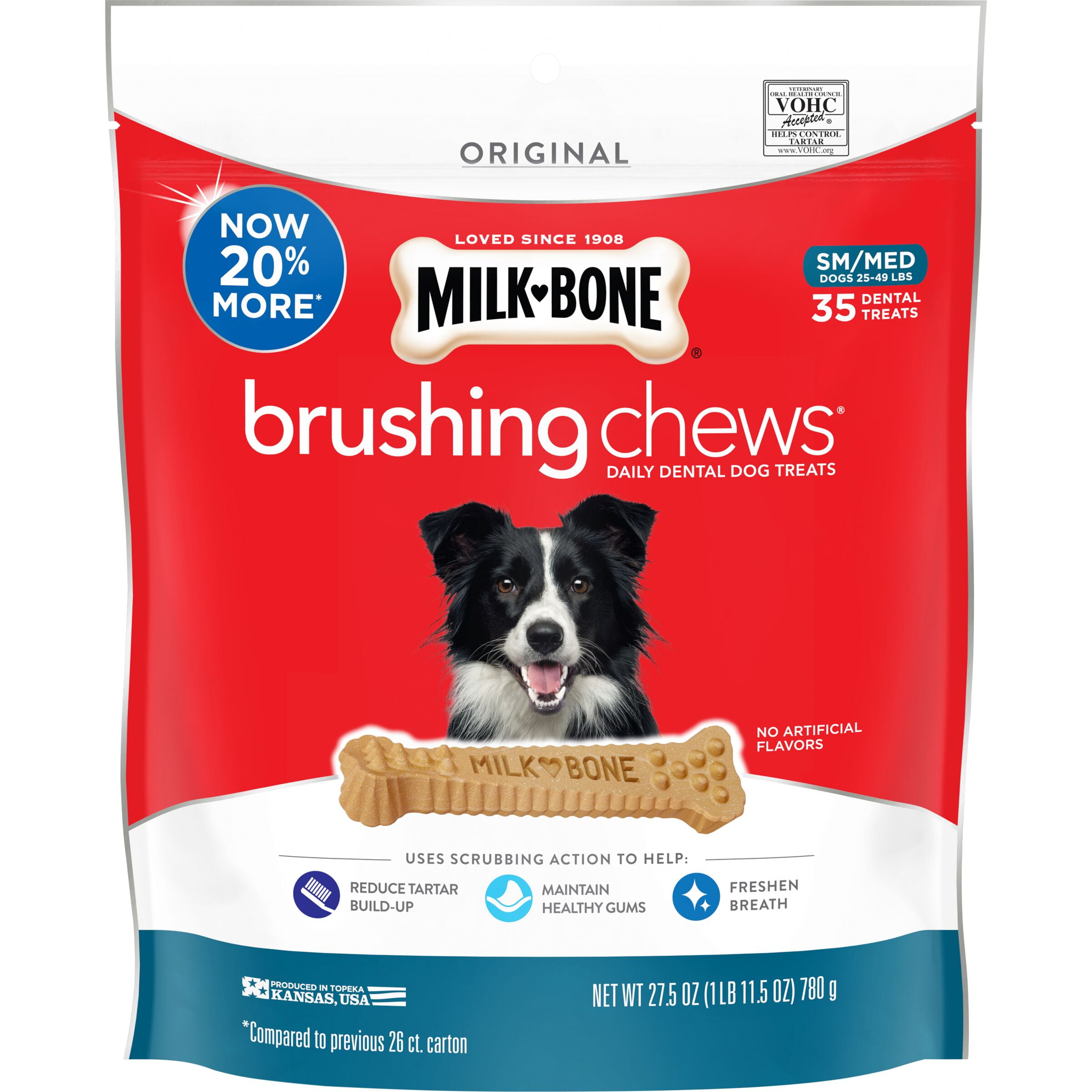 Milk-Bone Brushing Chews Daily Dental Dog Treats, Small-Medium, 27.5 oz., 35 Bones Per Bag